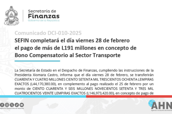 Secretaría de Finanzas hondureña completará pagos de subsidio al transporte