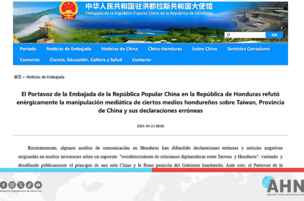 China refuta manipulación mediática sobre supuesto restablecimiento diplomático entre Honduras y Taiwán