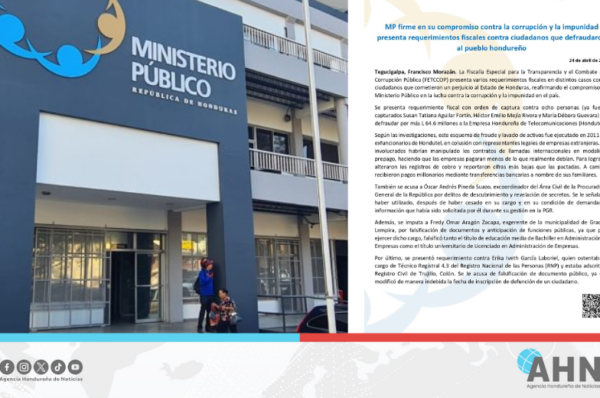 Ministerio Público hondureño presentó requerimientos fiscales por casos de corrupción