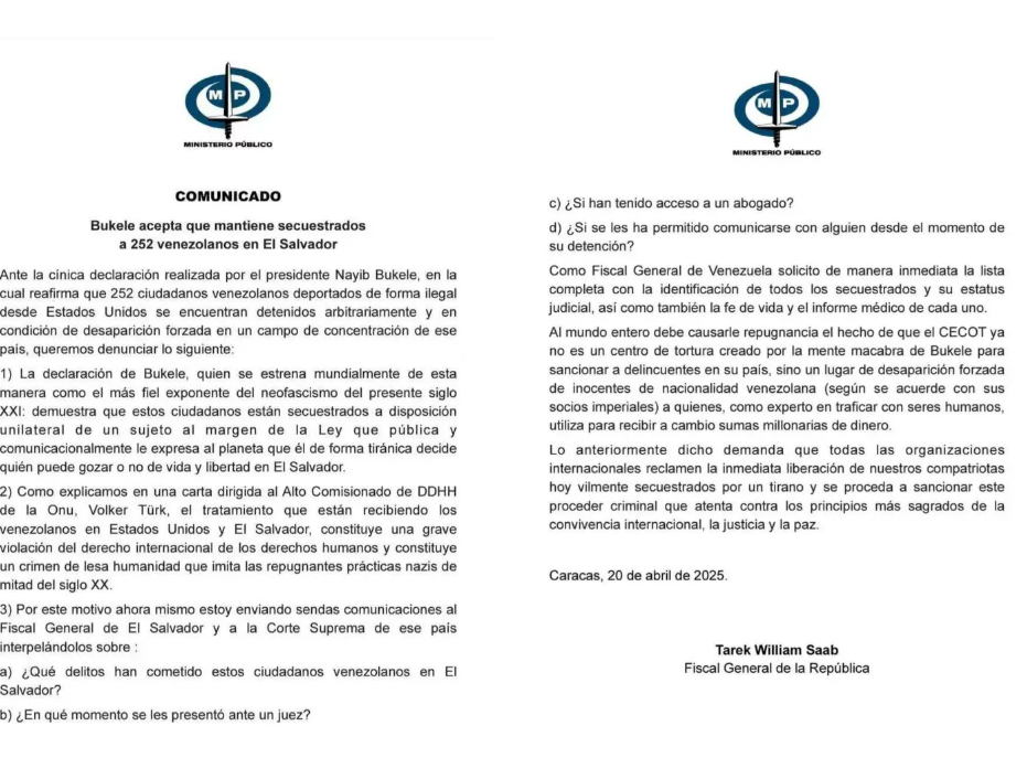 Venezuela solicitará información detallada sobre los detenidos en el Cecot.