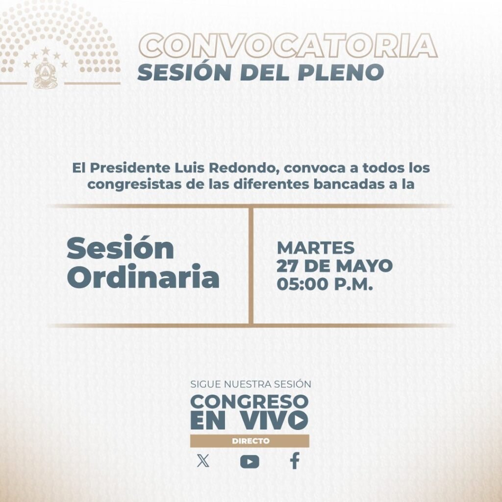 El Congreso Nacional convocó a sesión a las 5:00 de la tarde.
