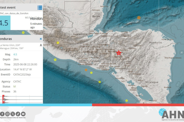 Autoridades reportan sismo de magnitud 4.5 en zona central de Honduras