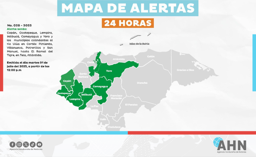 Alerta verde por lluvias en seis departamentos de Honduras