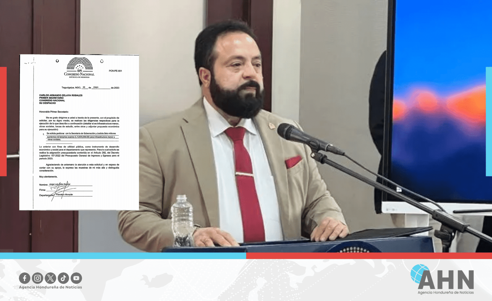 Presidente del Congreso hondureño revela asignación de fondos a diputados liberales