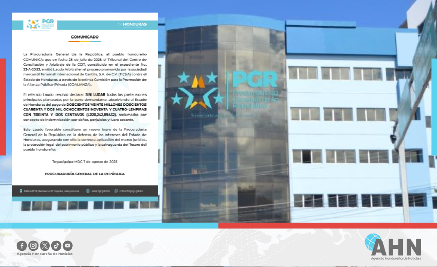 Procuraduría hondureña evita al Estado pagar millonaria demanda arbitral