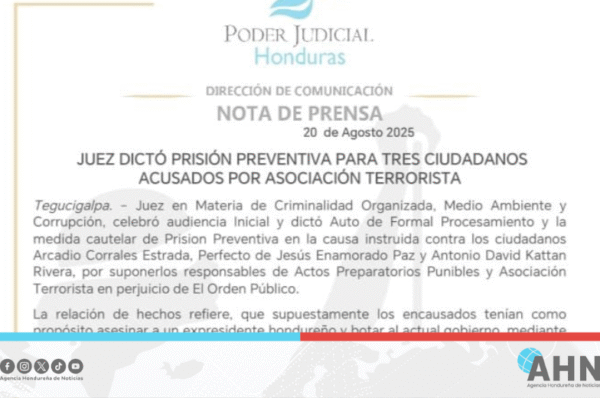 Dictan prisión preventiva a tres acusados por asociación terrorista contra expresidente hondureño