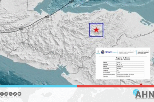 Reportan sismo de magnitud 3.4 en la zona oriental de Honduras