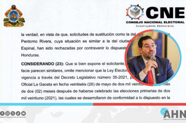 CNE desestima inscripción de diputado opositor al Congreso de Honduras