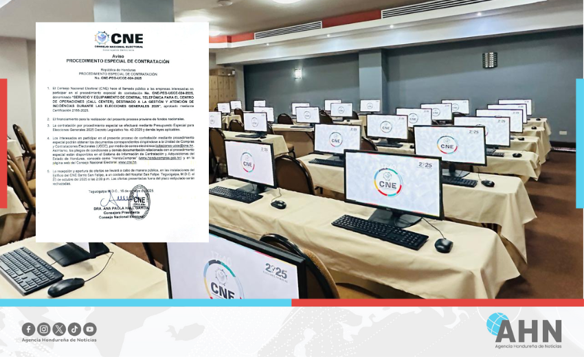 CNE de Honduras lanza contratación especial para fortalecer centro de operaciones