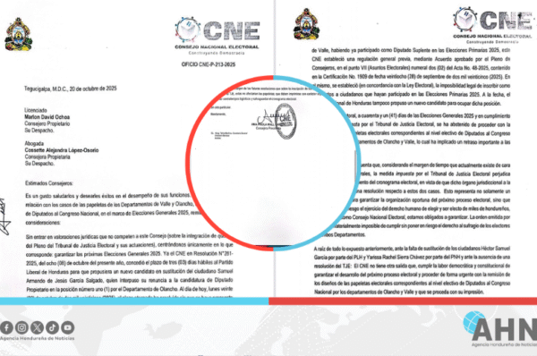 CNE de Honduras advierte retraso en papeletas electorales por resoluciones del TJE