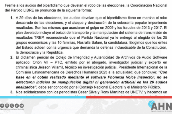 Autoridades del Partido Libre anuncian movilización sin retorno en Honduras