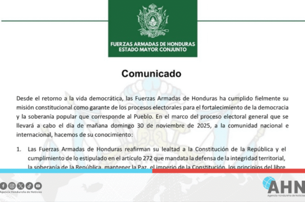 Fuerzas Armadas de Honduras reafirman lealtad constitucional en jornada electoral