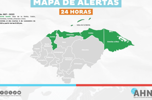 Emiten alerta verde en cinco departamentos del norte de Honduras