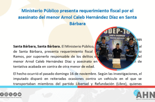 Fiscalía hondureña presenta requerimiento contra presunto asesino de menor