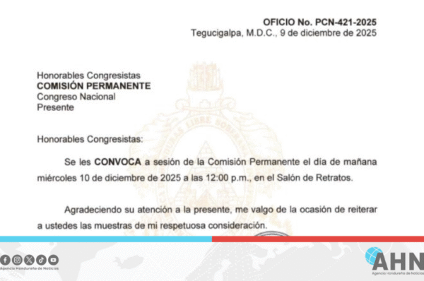 Congreso de Honduras convoca a sesión de la Comisión Permanente